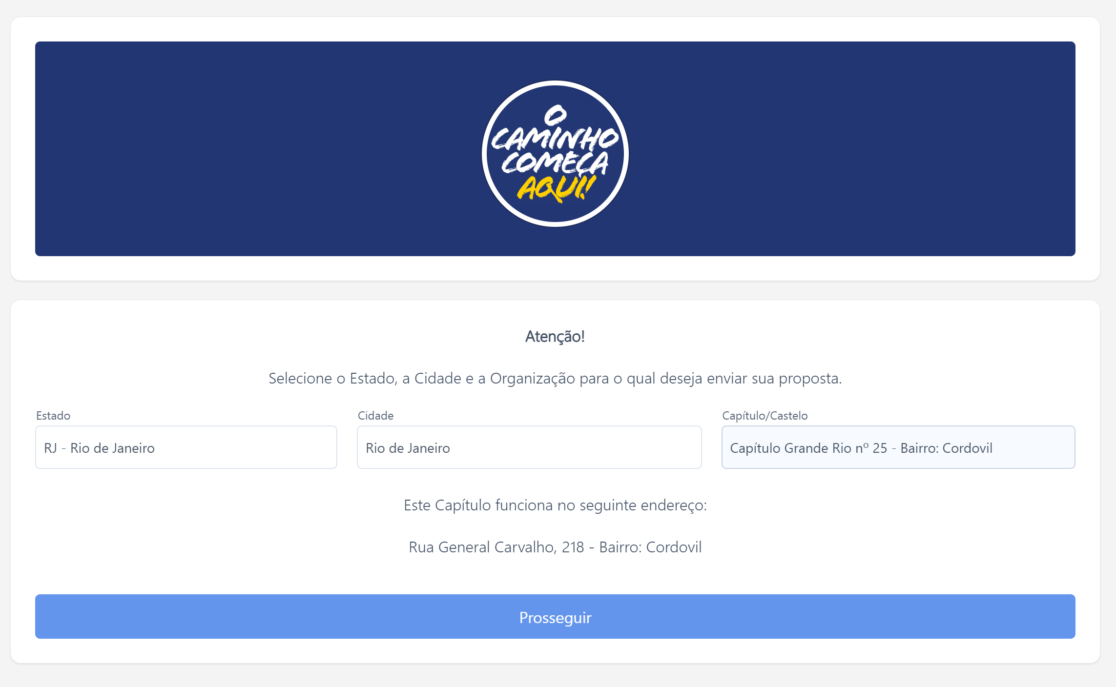 Tela do portal O Caminho Começa Aqui — inscrição na Ordem DeMolay